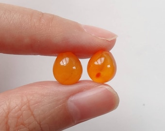 A Grade Bright Orange Carnelian Half Top Drilled 8x9 mm Fat Bulb Drops One Pair J7235