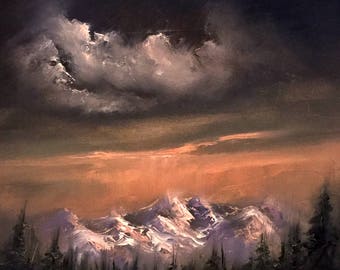 Realism Painting, Mountain Landscape, Small Oil Painting, Winter Landscape, Palette Knife Painting, "Valley Of Ice and Pine" 6x6"