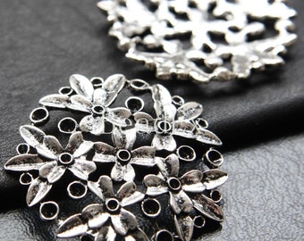 6pcs / Flower / Oxidized Silver Tone / Base Metal / Pendant (ZA13332//K115)