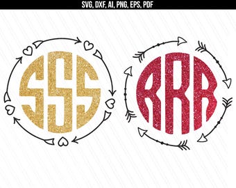 Circle Monogram frame svg, Circle arrow monogram svg, Arrow circle svg, dxf cut files, Cricut, Silhouette - svg,dxf,eps,png,pdf,ai
