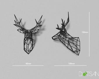Black 3D Printed Stag Deer Trophy Head 150mm High