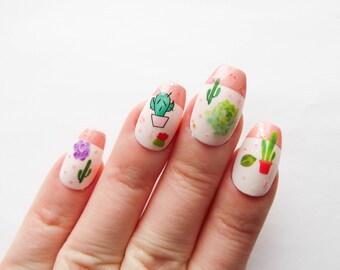 24 Set / Fake Nails / Cactus Nails / Cute Nails / Press on Nails / Kawaii Nails / Fun / Cute / Nails