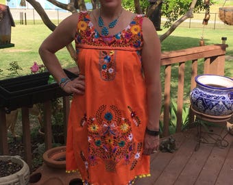 Puebla Custom Embroidery Mexican Dress Ladies Womens Small Medium large Xlarge plus