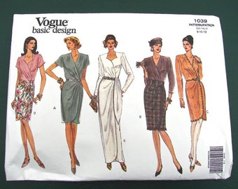 Vogue Pattern #1039 Misses Mock Wrap Dress Size 8-12 Uncut