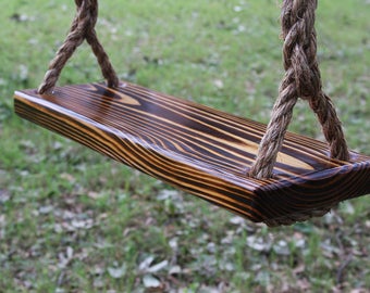 Wooden Charred Pine Tree Swing, Double Rope