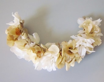 Half Crown to back of hydrangea white and beige