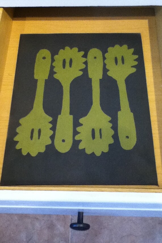 Items similar to Framed Kitchen Art Green Spaghetti Server on Etsy