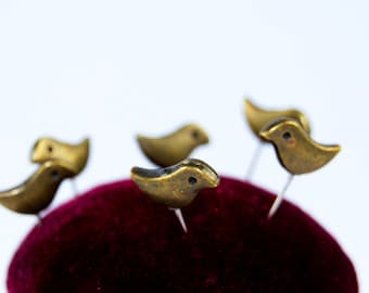 Antique Bronze Bird Pins - Set of 6 Push Pins