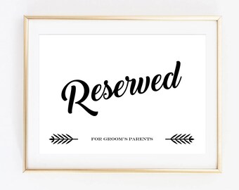 reserved for bride s parents sign printable wedding