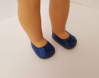Navy blue ballet flats for 18" American Girl Doll, leather dress shoes