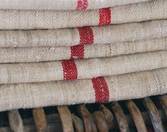 VINTAGE European Grain Sack with single FRENCH RED Stripe