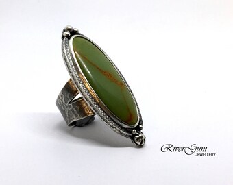 Turquoise Ring, Mashan Turquoise Sterling Silver Ring, Gemstone Ring, Statement Ring, Size 8.25, Size Q, Handmade by RiverGum Jewellery