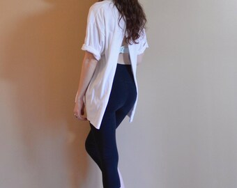 Open Back Tee Basic White Shirt Vented Back TShirt Recycled Clothing Upcycled Shirts Women One Size