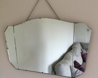 Vintage Bevelled Edge Frameless Art Deco Wall Mirror 64cmx40cm