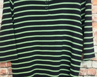 80's Top Blouse Women's ,LL Bean ,Size L 100% Cotton Striped