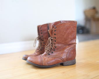 vintage brown leather oxfords ankle boots lace up womens 7