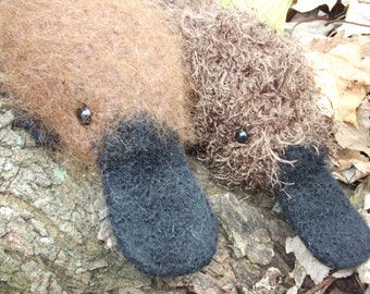 Platypus plush toy, stuffed animal platypus, knitted and felted platypus toy, platypus amigurumi, platypus doll, made to order