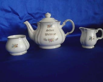 Sadler Silver Wedding Teapot Set with Silver Guilding