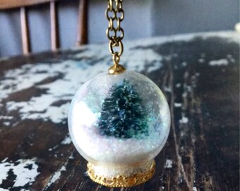 Christmas tree snow globe necklace