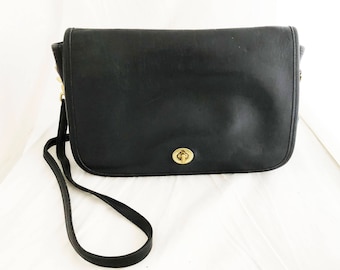 COACH Purse- Black leather classic over the shoulder rectangular bag #9635 convertible clutch