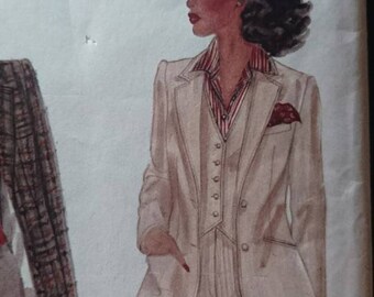 CUT Vogue 7167 tailored vest and jacket B32.5" 70s 80s glamour gorgeous details linen corduroy flannel tweeds two piece sleeve