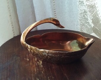 Vintage brass swan dish, shallow bowl, trinket holder, nuts serving plate, sauces serving plate, heavy swan dish (b, syr2)
