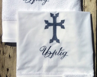 Baptism/Christening Towels and Oil Sheet Personalized with Name and Armenian Cross