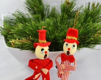 Vintage Mid Century Clown Christmas Ornaments Made in Japan