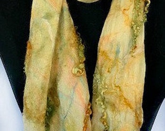 Peach Felted Wrap, Felted Wrap, Nuno Felted Scarf, Fashion Accessories, Peach & Orange, Wedding Accessories, GracefulEweFiberArts: Sunrise
