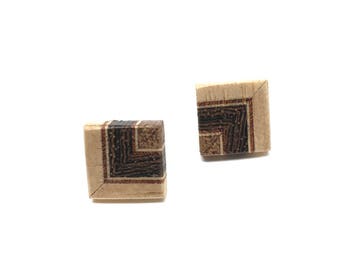 Wooden ear studs with sterling silver