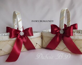 Two (2) Flower girl baskets, Ivory Flower girl basket, Wedding basket, Wedding decoration, Navy blue basket, Burgundy basket, rustic basket