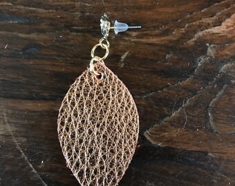 Rose Gold Leather Leaf with Gold Rose