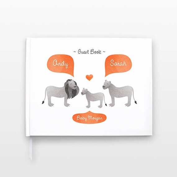 LION Baby Shower Guest Book, Personalized Baby Book, Animal Baby Guestbook, New Baby Gift, Baby Journal, Baby Notebook, Baby Guest Book