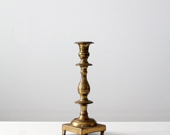 vintage brass candlestick, footed candle holder, taper holder