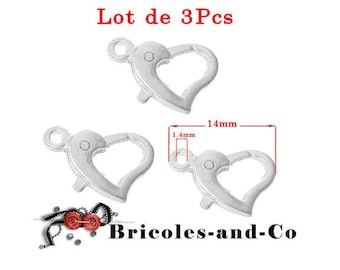 Silver tone heart lobster clasp, small size 14mm. Set of 3Pcs