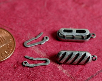 Clasp, fishhook, antiqued silver, 15x6mm double-sided oval, 4 pcs (item ID FA1144FN)
