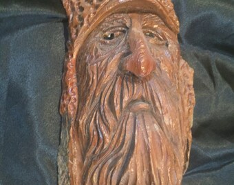 Mountain Man Bark Carving, Wood Spirit wood carving, woodsman carving