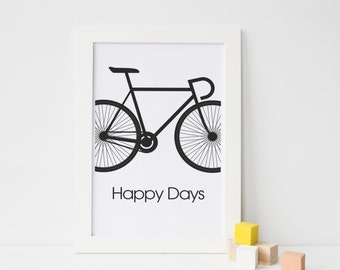 Monochrome Bicycle Print, Gift for cyclist, Graphic Bike Print, Wall Art