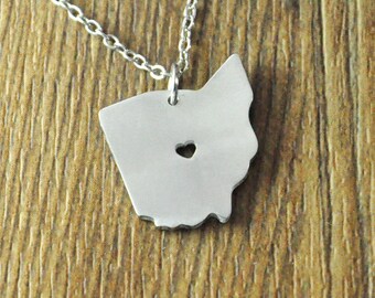 I heart Ohio necklace,personalized state necklace,custom map jewelry personalized map pendant Ohio charm