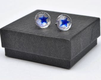 Blue star fused glass stud earrings