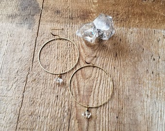 Brass hoops with herkimer diamonds