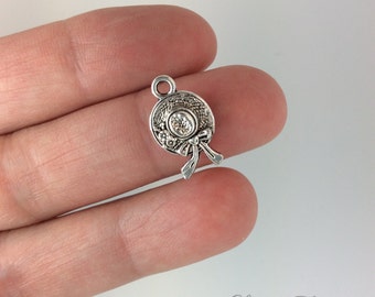 8 Bonnet Charms - 10x17 mm - Antique Tibetan Silver Tone- Double Sided - Spring Theme - Hat Theme - Ref.289