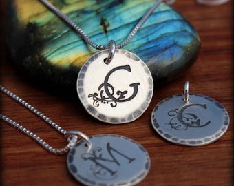 Hand stamped initial necklace