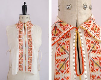 Vintage 1910 20s European needlepoint tapistry embroidered lawn blouse - Romanian blouse - Hungarian blouse - Embroidered peasant blouse
