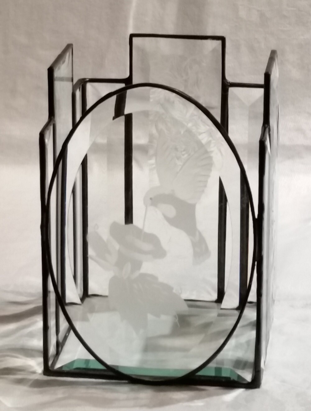 Leaded Glass Stained Glass Etched Oval Candle Holder