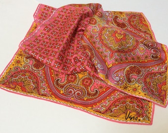 Vintage Vera Neumann Scarf, Vera Ladybug Scarf, Psychedelic Scarf, Pink Red And Yellow, 1970s