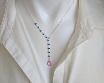 London blue topaz necklace. Pink topaz necklace. Your choice of sterling silver or gold filled