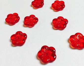 Glass Flower Beads in Red - 8 Pieces - #488
