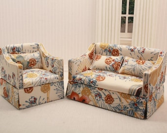 Dollhouse Floral Sofa Set in 1:12 scale