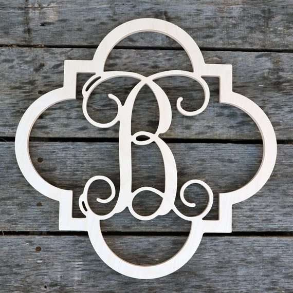 Quatrefoil Monogram Unfinished wood letter Wooden Letters